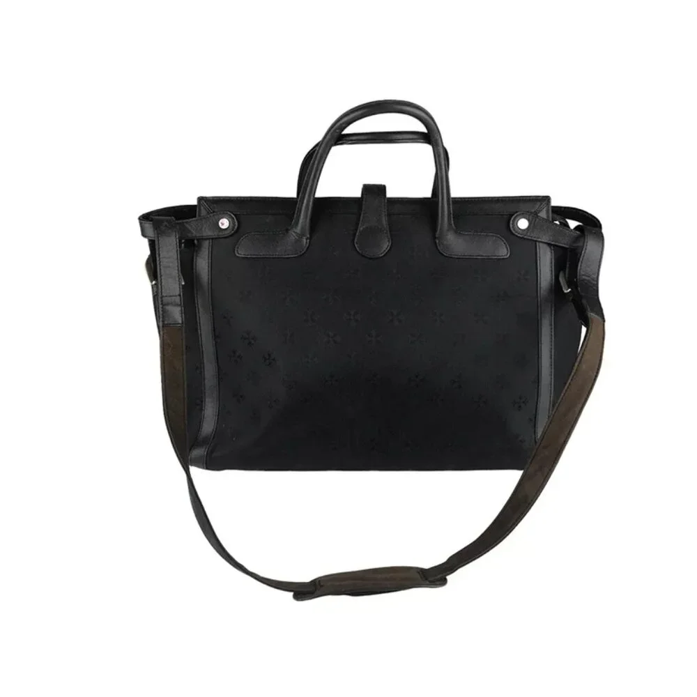 Moonsus Womens Black Beige‎ Lined Leather Inner Pockets Laptop Bag